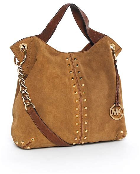 michael kors large brown shoulder bag|brown suede Michael Kors handbags.